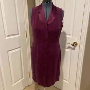 Vintage August Silk Sleeveless Button-Front Sheath Dress in Purple Sz 14 EUC